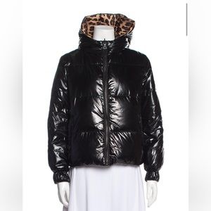 Alice and Olivia down black puffer coat (leopard print interior)